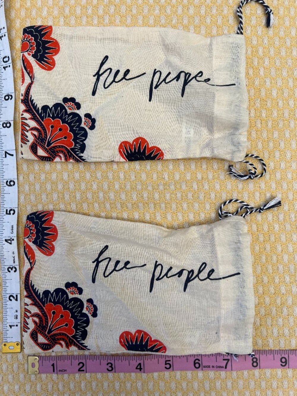 Free People Set of 2 Canvas Floral Accessory Drawstring Bags Pouch